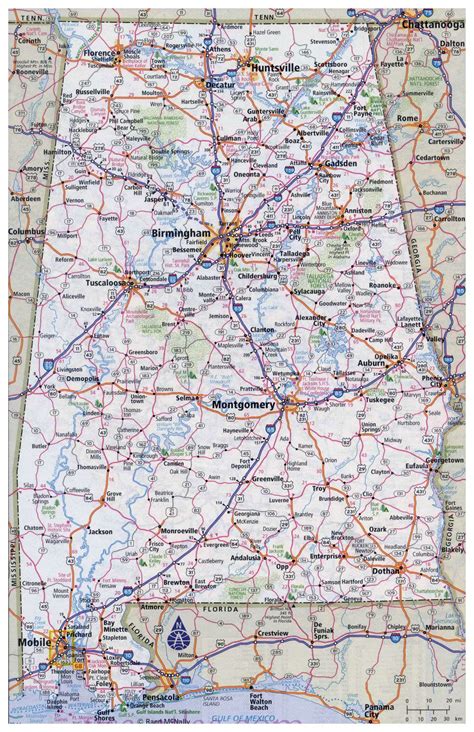 Large Detailed Roads And Highways Map Of Alabama State With All Cities