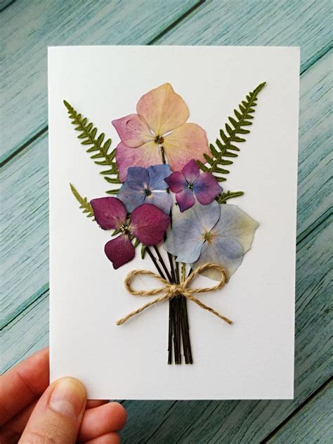 Pressed Flower Card Handmade Floral Card Blank Greeting Etsy Flower Cards Handmade Pressed