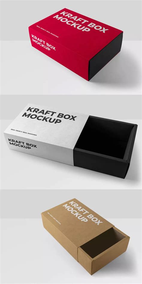 Download Rectangular Drawer Kraft Box MockUp | Box mockup, Box design templates, Kraft box