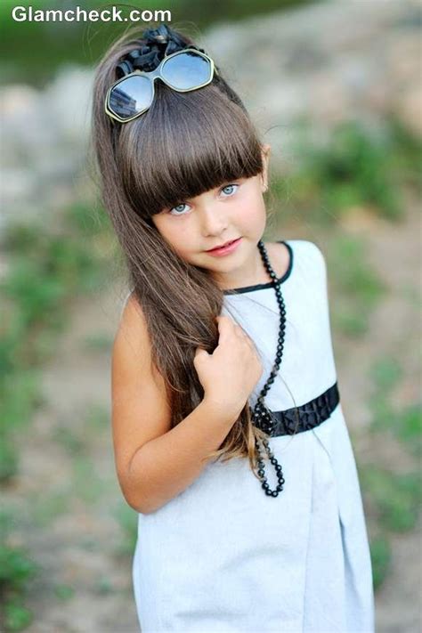Little Girls Hairstyle Ponytail With Blunt Bangs Toddler Hairstyles