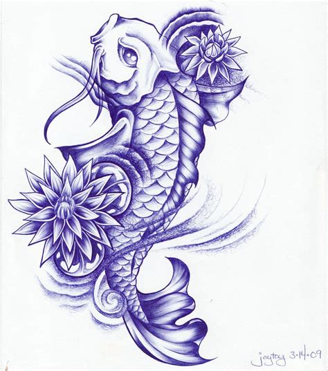 Koi Fish Tattoo Sketch Ball Point Koi And Lotus By
