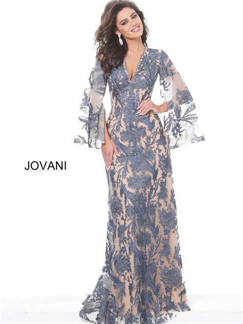 Jovani Navy Nude Lace Cape Sleeve Mother Of The Bride
