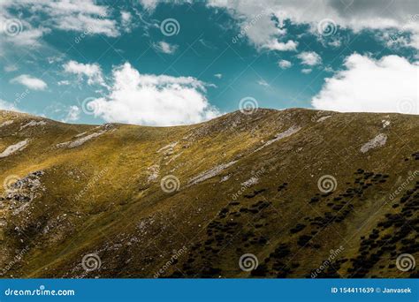 Green Mountain View At Summer Blue Sky With Clouds Stock Image