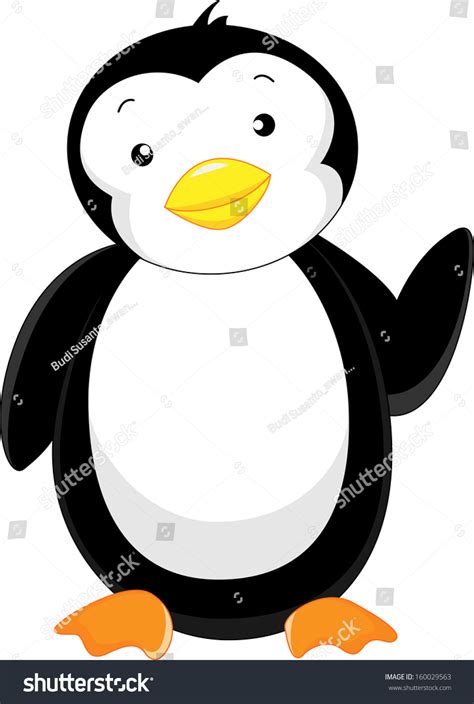 Cute Penguin Waving Cartoon Stock Vector Illustration
