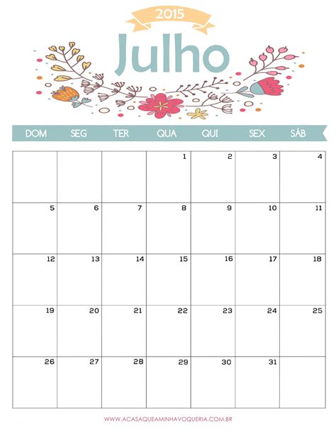 Calendário Mês De Julho