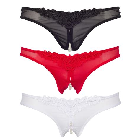 Womens Pearl Thong Panty Sexy Crotchless Lace Applique Underwear Panties Pack Of Walmart Com