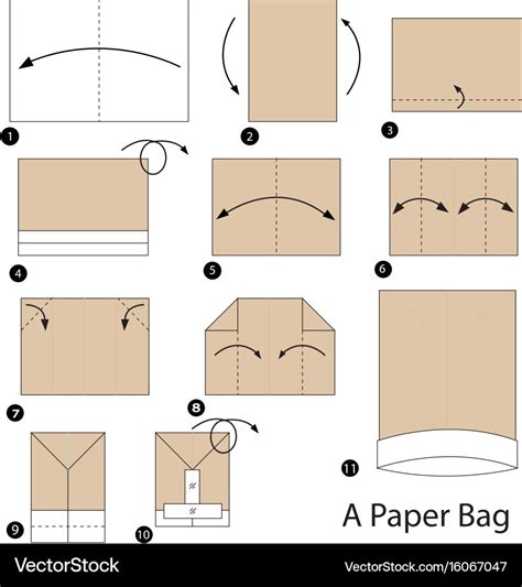 Step Instructions How To Make Origami A Paper Bag Vector Image