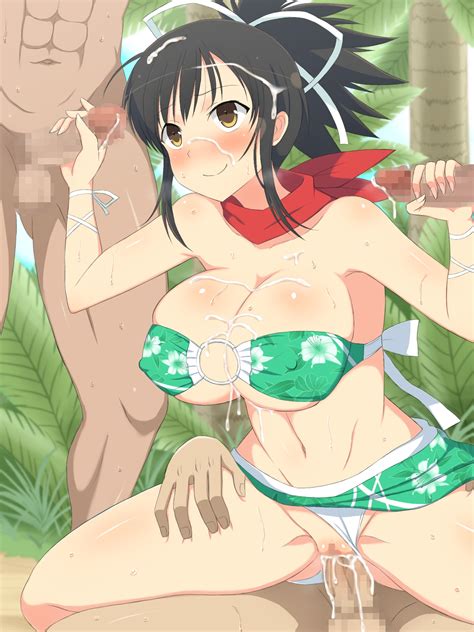 Rule 34 Asuka Senran Kagura Black Hair Blush Breasts Brown Eyes Cleavage Cum Cum Inside