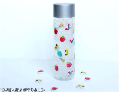 • water bottle • jelly beadz (assorted by color) • funnel • super glue • cold water. Back to School Sensory Bottle - FSPDT