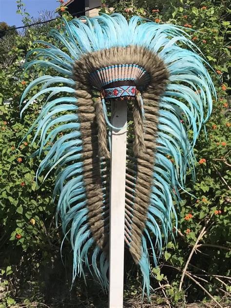 Long Indian Headdress Replica Made With Real Feathers Etsy Indian