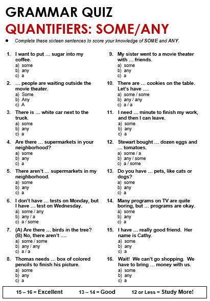 Quantifiers Some And Any Free Worksheets Samples