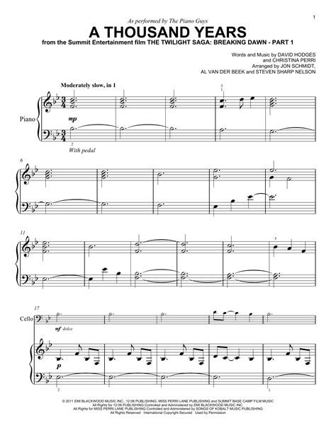 A Thousand Years Easy Piano Print Sheet Music Now