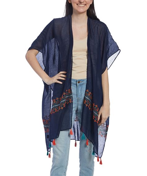 Oussum Oussum Navy Summer Beach Cover Up Kimono For Women Embroidered