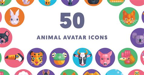 50 Animal Avatar Icons Graphics Envato Elements