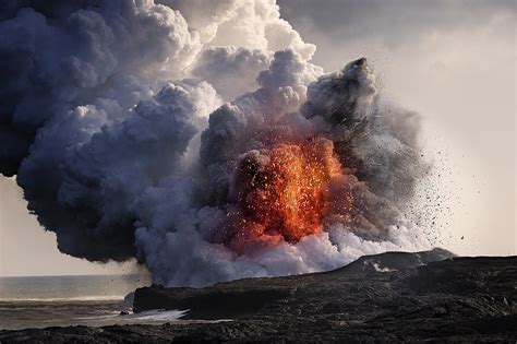 Wallpaper Landscape Sea Rock Nature Smoke Volcano Ash Lava