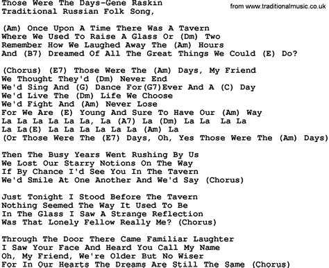 Country Musicthose Were The Days Gene Raskin Lyrics And Chords
