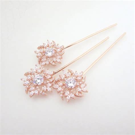 rose gold hair pin bridal hair pins rose gold wedding hair pins bridal hair clips crystal