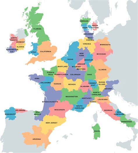 Map Us States Overlaid On Areas Of Europe With Equal Population