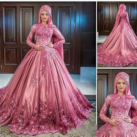 Muslim Luxurious Hand Made Flower Lace Applique High Collar Long Sleeves Satin Wedding Dresses