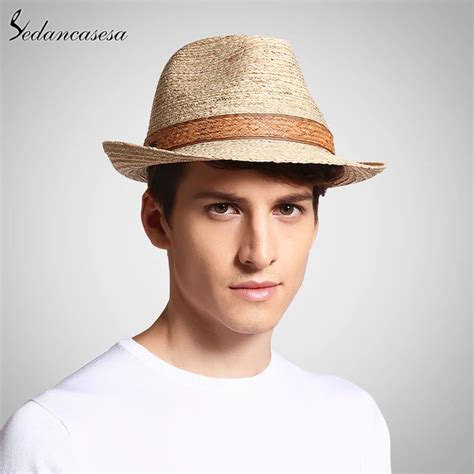 Classic Male Fedora Straw Hat Uv Protection Summer Sun Hats For Man