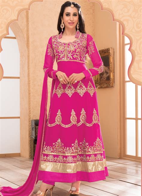 Karishma Kapoor Pink Embroidery Work Anarkali Salwar Suit