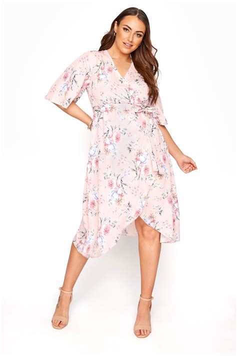 Yours London Blush Pink Floral Wrap Dress Yours Clothing
