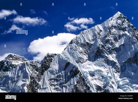 Himalayan Snow Covered Mountain Ridge Mount Everest Nuptse 7879 Meter