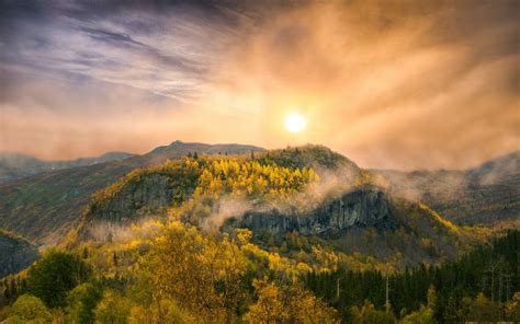 Nature Landscape Mountain Sunset Forest Fall Clouds Sky