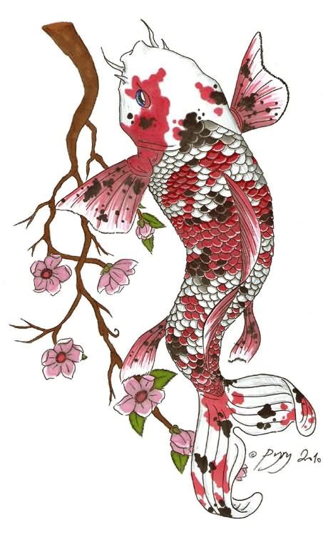 Koi Fish Drawing With Flowers At Explore
