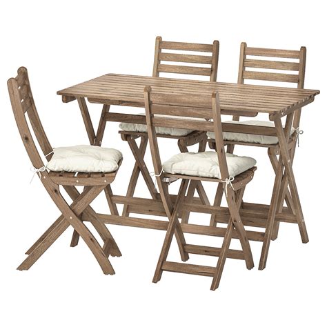 Come shop with us now! ASKHOLMEN Table and 4 folding chairs, outdoor - gray-brown ...