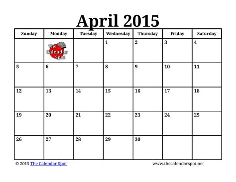 Gallery For April 2015 Calendar