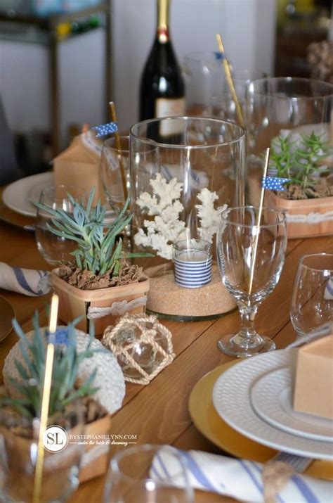 And also check out the food idea board. Nautical Table Setting | Beach theme centerpieces, Beach ...