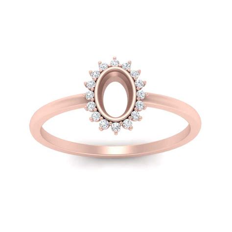 Bezel Set Semi Mount Diamond Halo Engagement Ring In 14k Rose Gold