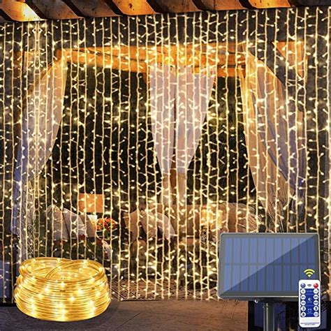 Slashome Solar Curtain String Lights Outdoor Waterproof Rope Lights 10
