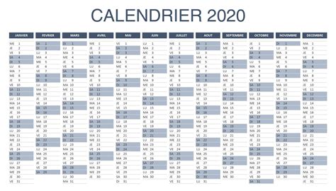 Gratuit 2020 Imprimable Excel Model Calendrier Modifiable Pdf Motexcel