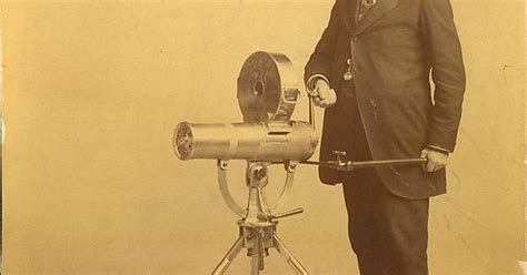 Inventor Richard Gatling Poses With A Model 1893 Gatling Gun With A Jg