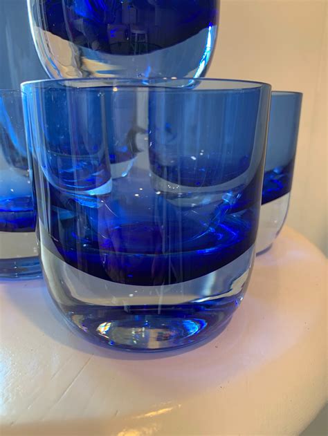 Block Cobalt Blue Clear Drinking Glasses Pitcher Set Etsy