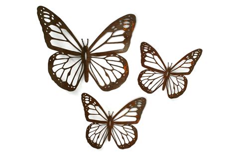 Rustic Monarch Butterfly Garden Steel Wall Art 24 To 36 Single Or Set