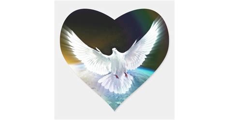 Dove Of Peace Holy Spirit Over Earth With Rainbow Heart Sticker Zazzle