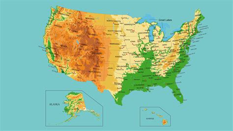 Los estados de los estados unidos de américa son cada una de las 50 entidades subnacionales de los estados unidos que comparten soberanía con el gobierno federal. Mapa Físico de Estados Unidos