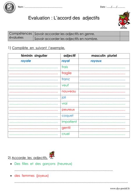 Les Adjectifs Exercices