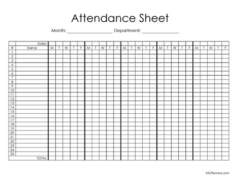 Attendance Sheet Printable