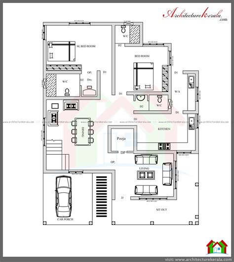 Another portion of these plans include the master bedroom on the main level with the children's bedrooms. 4 BED HOUSE PLAN WITH POOJA ROOM - ARCHITECTURE KERALA