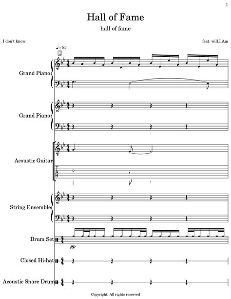 Hall Of Fame Sheet Music For Piano Acoustic Guitar String Ensemble Drum Set