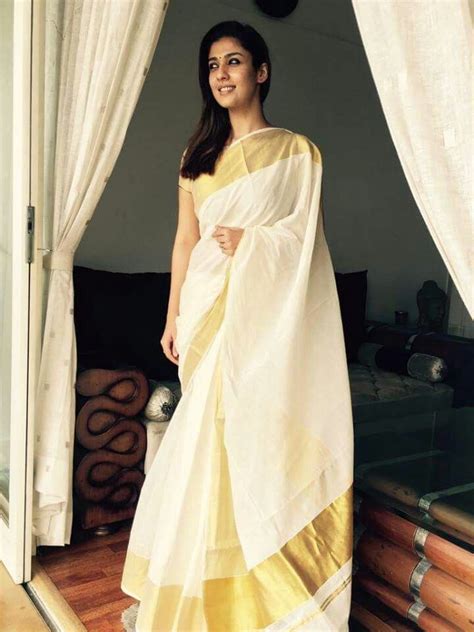 Latest designs of onam sarees with images for this festive season: Nayanthara (With images) | Set saree, Kerala saree ...