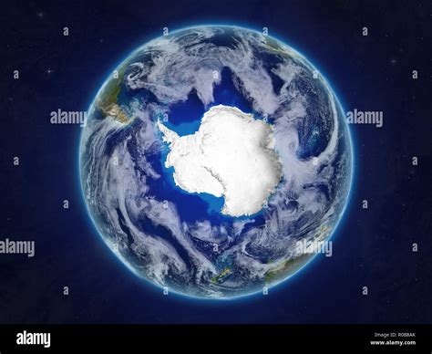 Antarctica From Space On Realistic Model Of Planet Earth With Very