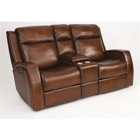 Flexsteel Latitudes Mustang Rustic Leather Power Console Reclining