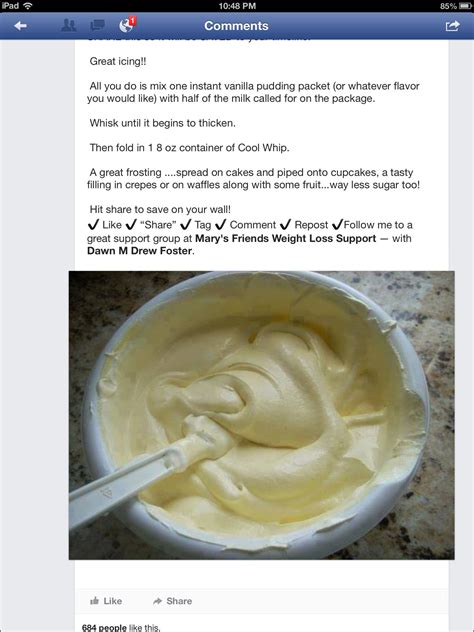 Frosting | Cool whip frosting, Recipes, Pudding frosting