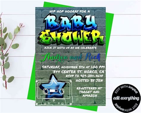 Graffiti Baby Shower Invitation Hip Hop Baby Shower Editable Etsy