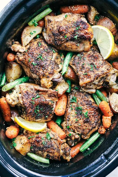 Slow Cooker Lemon Garlic Chicken Thighs And Veggies Recipe Concepts